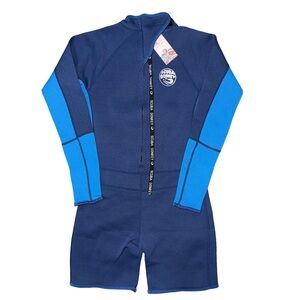 NWT Scuba Donkey Hisea Navy Long Sleeve Neoprene Front Zip Wetsuit Swim Shorts